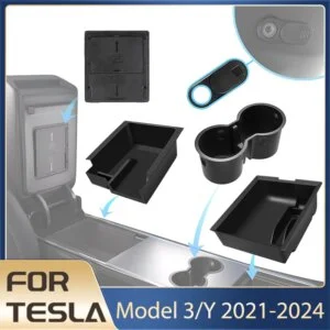 Tesla Model Y 2021-2024 & Model 3 Highland 2024 Center Console Storage Box Bundle with Hidden Tray & Webcam Cover
