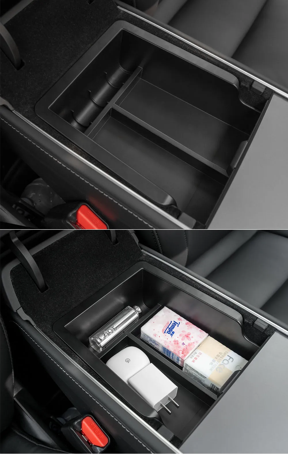 For Tesla 2024 Highland Model 3 2021-2024 Model Y Center Armrest Hidden Storage Box Cup Holder Console Organizer Box Accessories