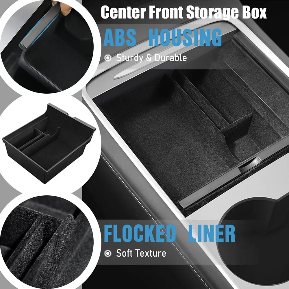 For Tesla 2024 Highland Model 3 2021-2024 Model Y Center Armrest Hidden Storage Box Cup Holder Console Organizer Box Accessories