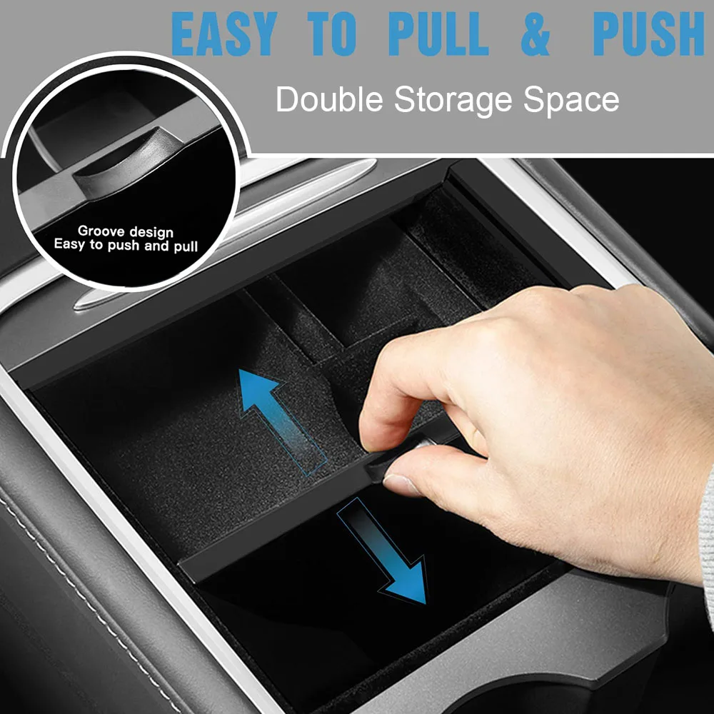 For Tesla 2024 Highland Model 3 2021-2024 Model Y Center Armrest Hidden Storage Box Cup Holder Console Organizer Box Accessories