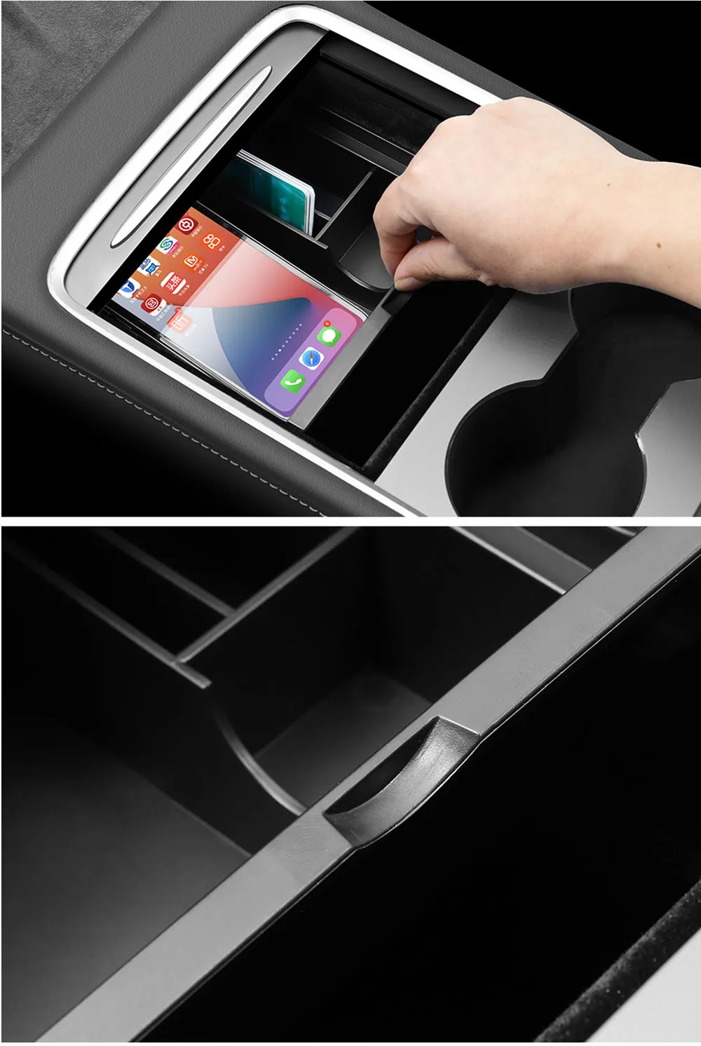 For Tesla 2024 Highland Model 3 2021-2024 Model Y Center Armrest Hidden Storage Box Cup Holder Console Organizer Box Accessories