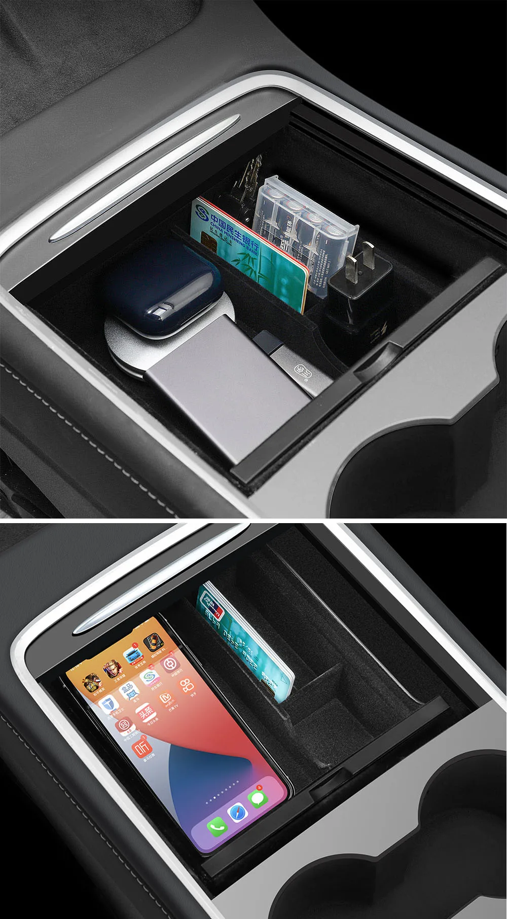 For Tesla 2024 Highland Model 3 2021-2024 Model Y Center Armrest Hidden Storage Box Cup Holder Console Organizer Box Accessories