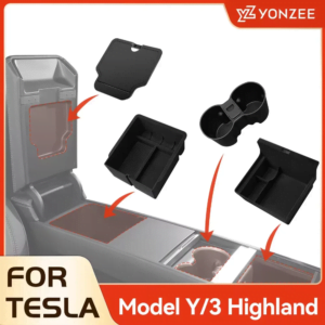 Tesla 2024 Highland Model 3 & 2021-2024 Model Y Center Armrest Hidden Storage Box & Cup Holder Organiser