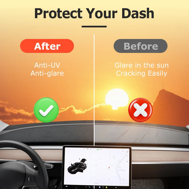 Anti-UV Dashboard Cover For Tesla Model 3 Y S Highland