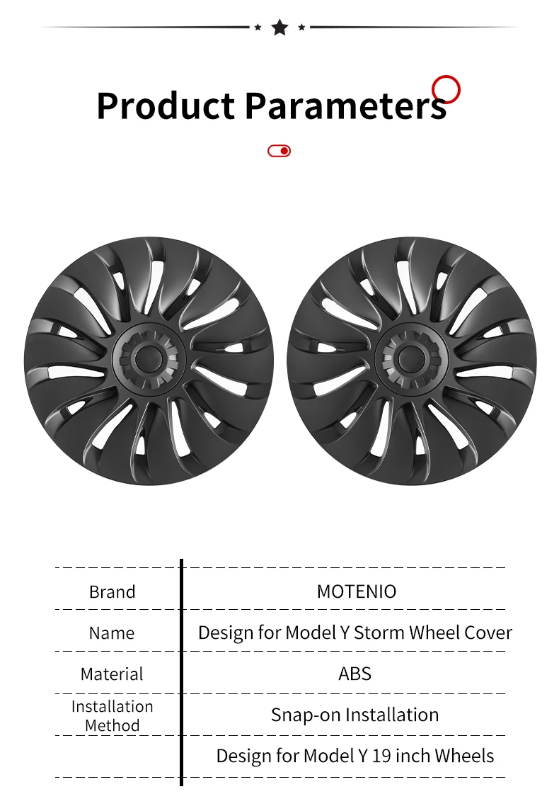 4PCS Hubcaps for Tesla Model Y 2019-2024 19 Inch Storm Style Wheel Cover Performance Replacement Full Rim Cover Accessories