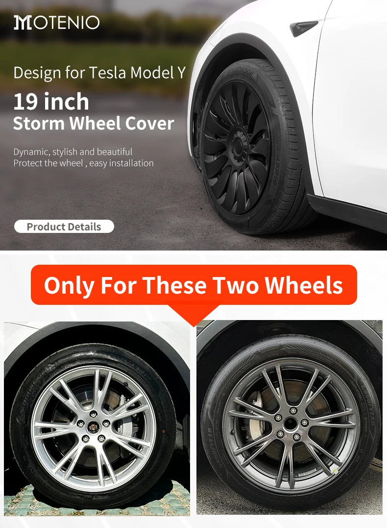 4PCS Hubcaps for Tesla Model Y 2019-2024 19 Inch Storm Style Wheel Cover Performance Replacement Full Rim Cover Accessories