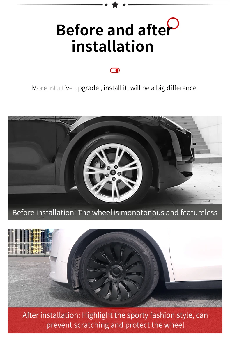 4PCS Hubcaps for Tesla Model Y 2019-2024 19 Inch Storm Style Wheel Cover Performance Replacement Full Rim Cover Accessories