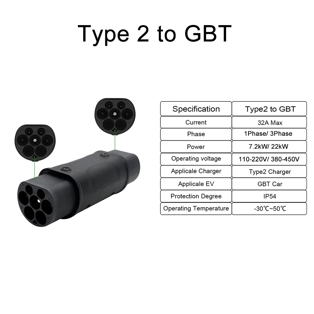 Teschev 32A Type1 to Type2 EV Charger Adaptor Type2 to GBT Electric Vehicle Connector Type2 to Type1 Conventor Type1 to GBT EVSE