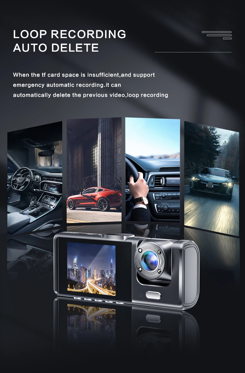 Dash Cam with IR Night Vision | 1080P 3-Camera DVR Video Recorder